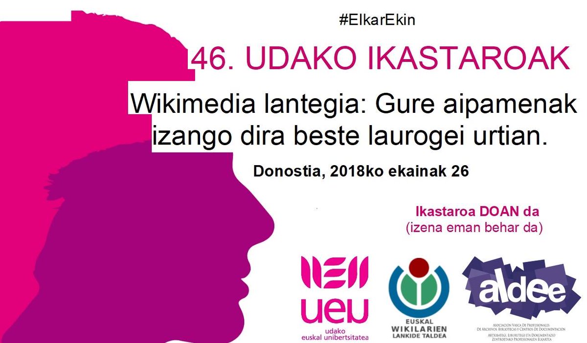 Wikimedia lantegian, Sorne Matxiñena: XXI. mendeko liburutegi eta artxiboak: fondo gordeetatik Wikitekara. #UI46 <a href="/euwikipedia/">Euskarazko Wikipedia</a>, <a href="/_ALDEE/">ALDEE</a> eta @hirikilabs  #ElkarEkin
🗓 Ekainaren 26an
 🏠 Donostian, @hirikilabs en 
📝 Izena emateko eta informazio gehiago 👉 ow.ly/3qdf30kmDAE