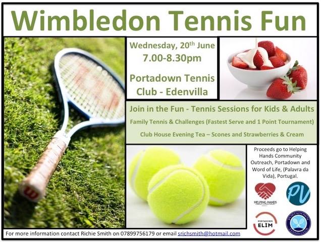12 teams had a blast at 'Missions Volleyball Cup'. Thanks for the banter and generosity (£500 raised for great causes). Now come join us for 'Wimbledon Tennis Fun' on Wed, 20 June at 7pm at Portadown Tennis Club