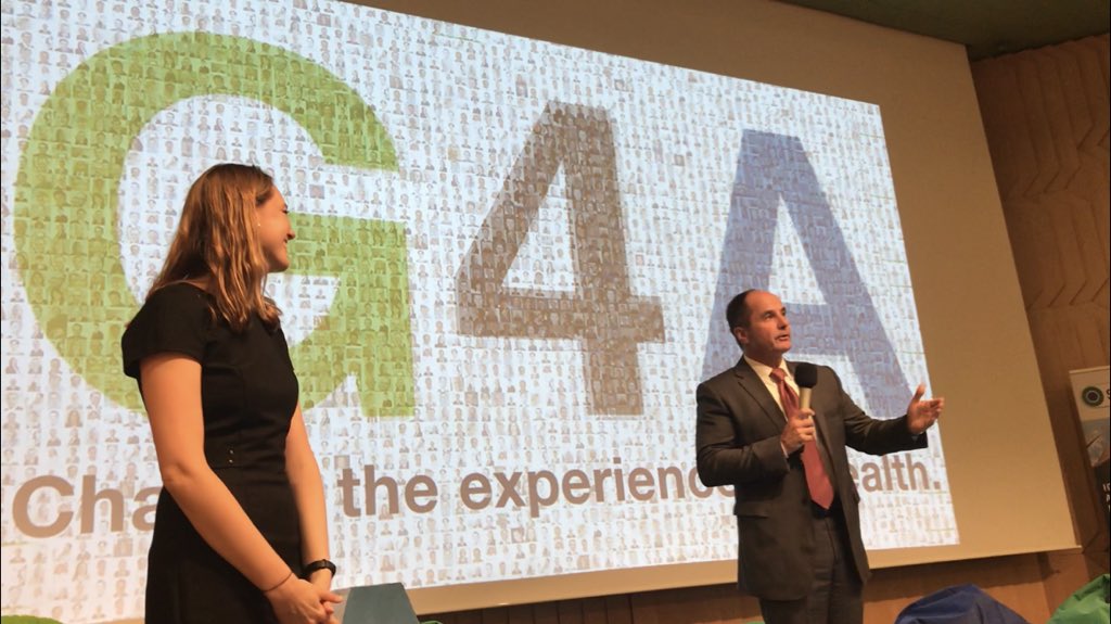 HealthEugene's tweet photo. Special guest Dieter Weinand, Boardmember &amp; CEO of @BayerPharma kicking us off with #AI #MachineLearning and power of technology for better outcomes #G4A https://t.co/XrfU44GDq8