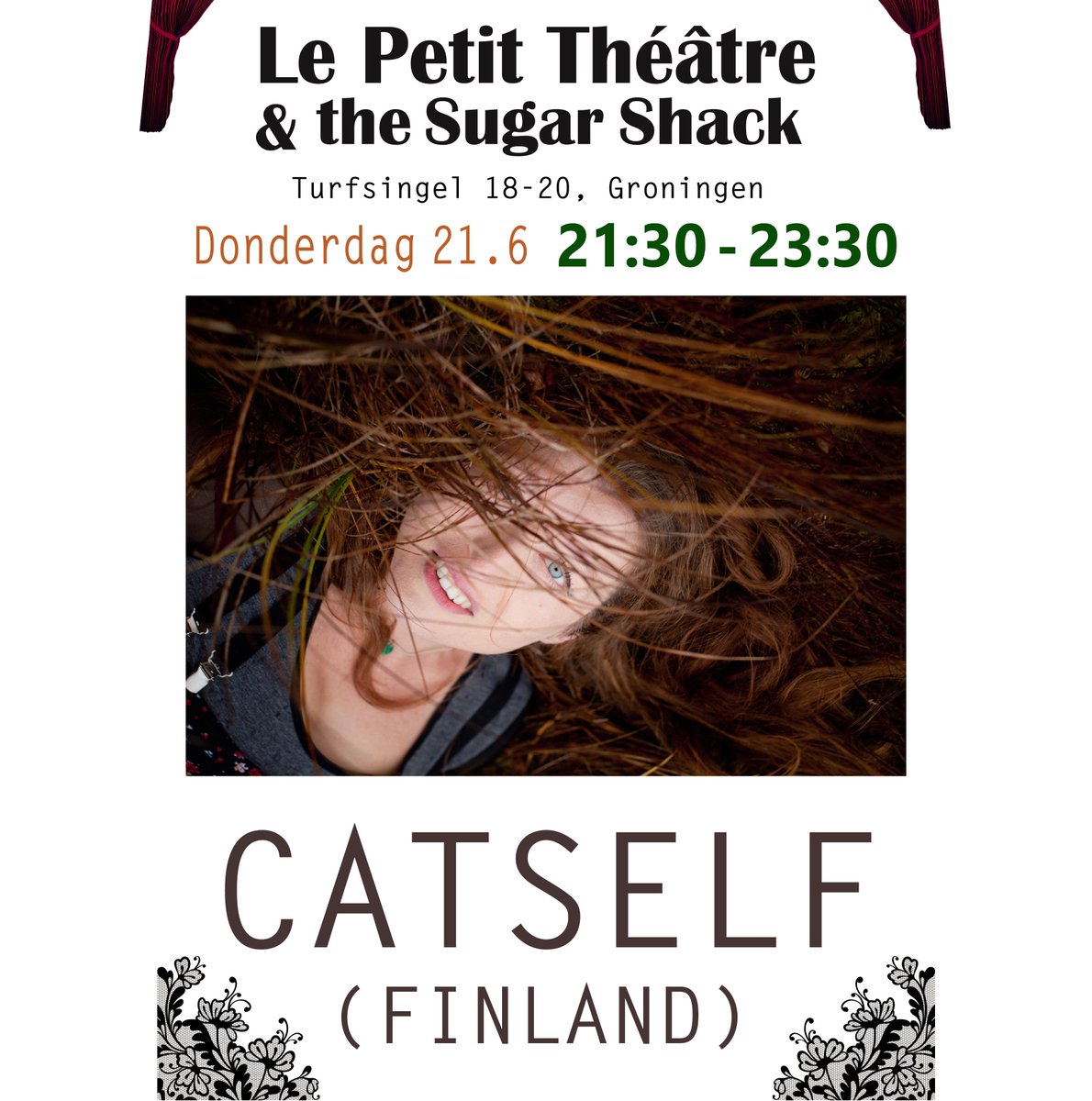 CATSELFmusic's tweet photo. Twitter-friendly poster: #Catself #concert in #Groningen this #Thursday! Almost #midsummer, so there will be some #stories of #Finland in between the #songs. #Guitar, #acoustic #piano, #mermaids, #roadkill, many #NEW #compositions. Lovely place. Welcome. #live #music #lastminute https://t.co/MeFsjdjpPN