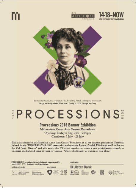 TopFloorArt's tweet photo. A chance to see the @TopFloorArt / @rowallanehub banner among the fantastic @processions2018 #processionsbelfast banners exhibited @Portadown2000 Arts Centre. Launching 6 July, 7-9 and running until 25 July. All welcome! #Portadown @1418NOW @DiscoverNI https://t.co/gTpmZ84LPk