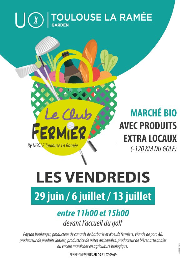 Club fermier by <a href="/Ugolflaramee/">UGOLF DE TOULOUSE LA RAMEE</a> 
Un marché #bio sur le golf pour être en #forme !
#producteurs locaux à votre service dimanche 29 juin de 11h à 15h
#agriculture #ferme #artisans #BienEtre #nature