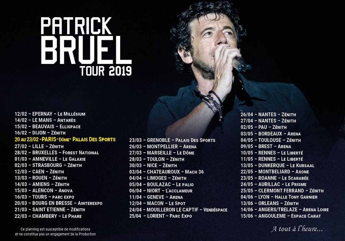 PatrickBruel's tweet photo. [Tour 2019] Les dates dévoilées [TeamPatrick] https://t.co/ax0YasLUL4