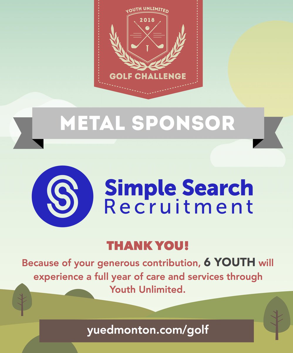 YUEdmonton's tweet photo. Our 2018 Golf Tournament may have ended, but our gratitude certainly hasn't!
Huge thanks to first-time sponsor Simple Search Recruitment for investing in the lives of 6 youth for 2018!!
#yuedmonton #youthunlimited #yfc #hopeandpotential https://t.co/0wdOsSwEtN