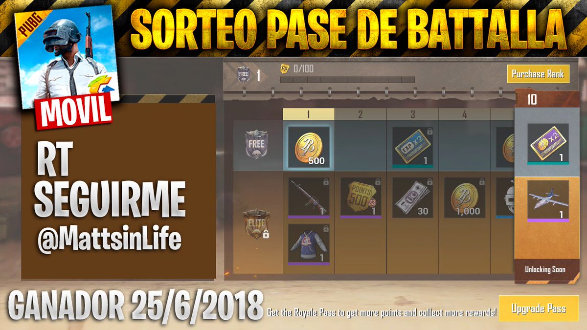 MattsinLife's tweet photo. 🔥SORTEO PASE DE BATALLA DE PUBG MOBILE🔥

🔰REQUISITOS
    ➡️SEGUIRME EN TWITTER @MattsinLife
    🔁RT A ESTE TWITT

*Ganador 25/6/2018 https://t.co/H4cbtHXfwb