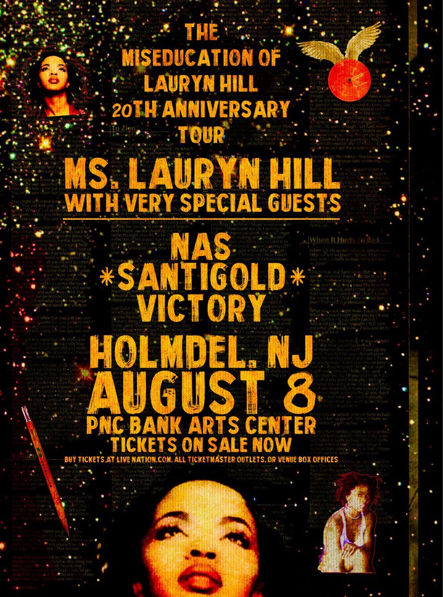 Nas's tweet photo. Excited to announce that I’ll be joining Ms. Lauryn Hill on a few dates of The Miseducation Of Lauryn Hill 20th Anniversary Tour... First city up, Holmdel! Get your tix now 
https://t.co/sP6KGHXjfa https://t.co/C7rAp8pSLm