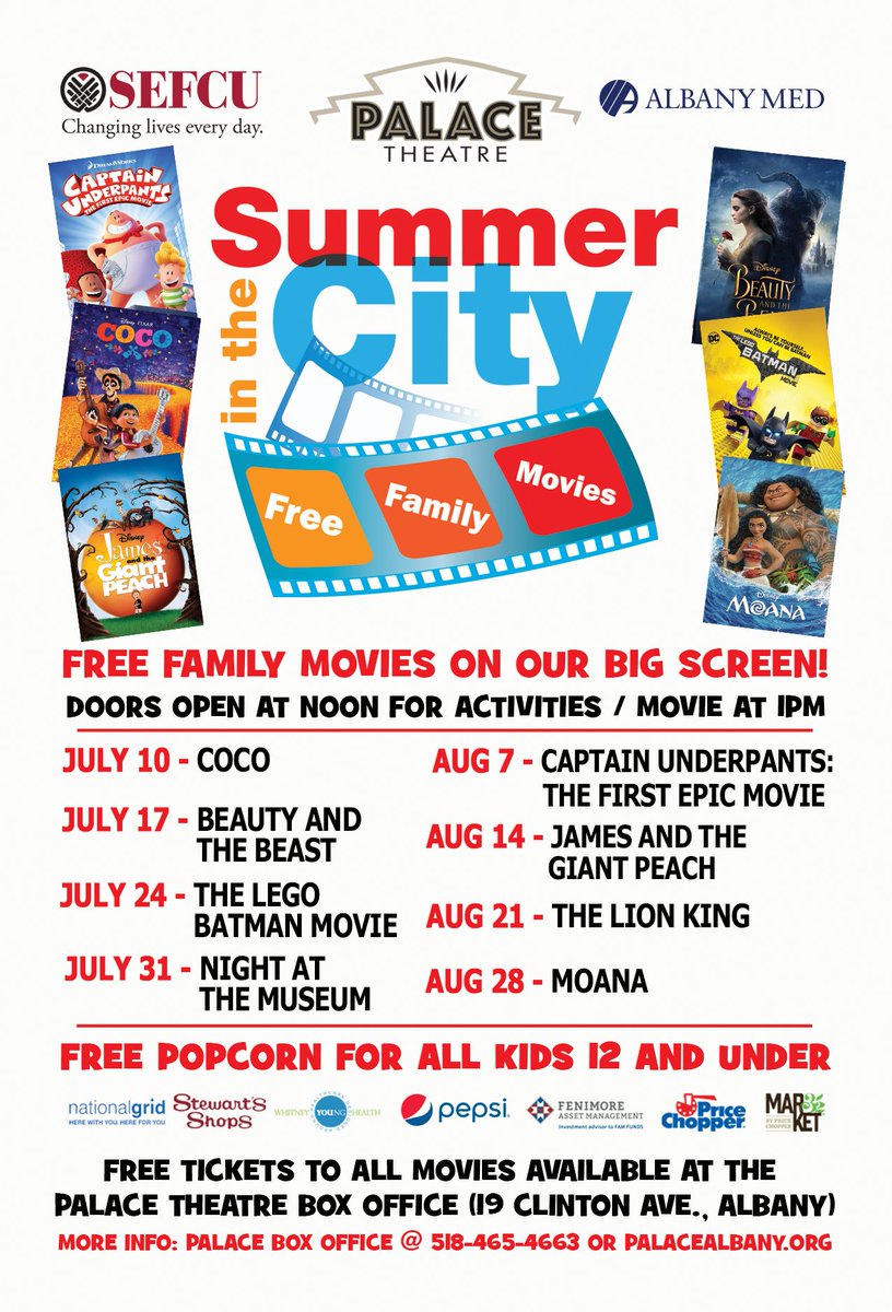 Palace Theatre Today We Announced Our Free Summer In The City Movie Series Presented By Sefcu And Albany Medical Center Tuesdays In July And August Join Us For Free Summer