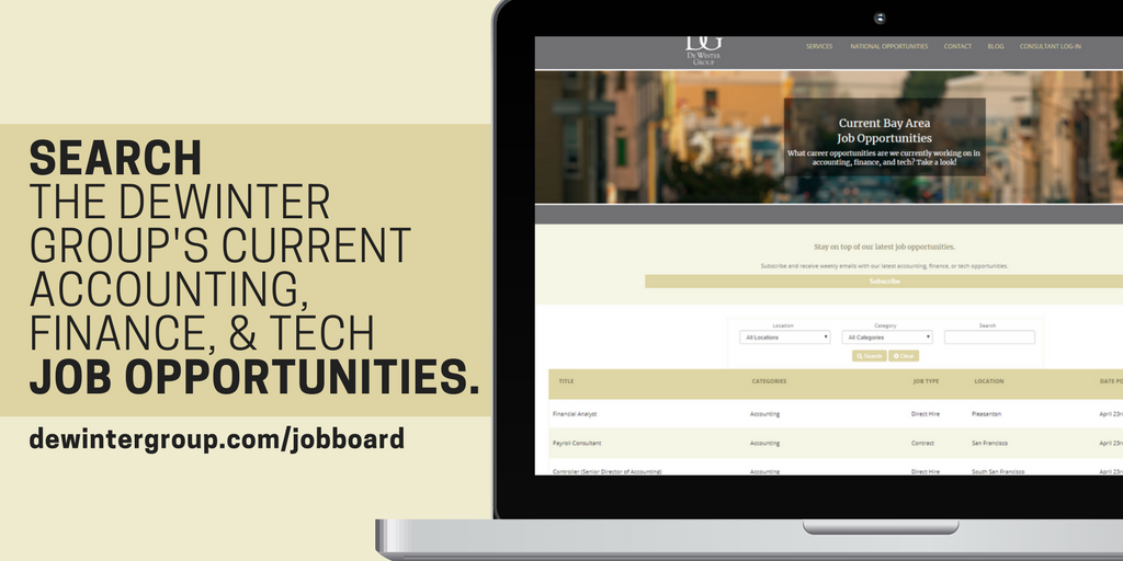 DWGTechnology's tweet image. Are you looking for an easier way to explore #tech opportunities around the #BayArea? Check out the @DeWinterGroupCA Job Board or subscribe to receive weekly job updates! bit.ly/2qWexAe