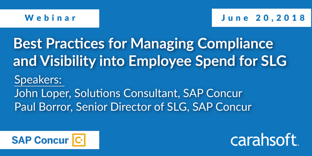 SteveHandCS's tweet image. [Webinar] @SAPConcur's Senior Director of #SLG Sales will share best practices for managing compliance &amp;amp; visibility into employee spend on 6/20: ow.ly/CY7o30kkgeV