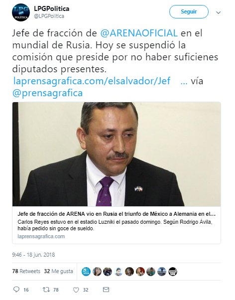 datosyopinion's tweet photo. @carlosreyesrr @AsambleaSV @norman_quijano Mientras @carlosreyesrr está en Rusia viendo el Mundial con permiso con goce de sueldo, aquí la Comisión de Obras Públicas de @AsambleaSV de la cual es presidente, no se pudo llevar a cabo por falta de quórum.

#PodemosSerMas ¿mas qué? https://t.co/eOCIILjiof