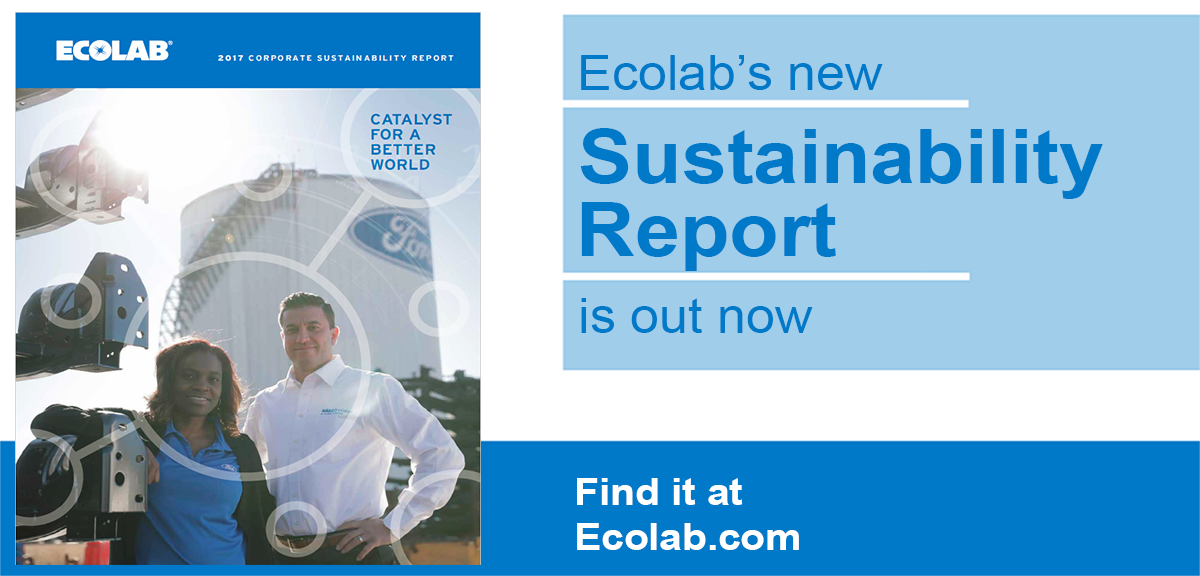 Ecolab's tweet photo. Our new #sustainability report “Catalyst for a Better World” is out today. Learn how we help companies worldwide save #water and #energy – and hit our own sustainability targets along the way. https://t.co/iYWrlrRqeo https://t.co/hOIykolb7T