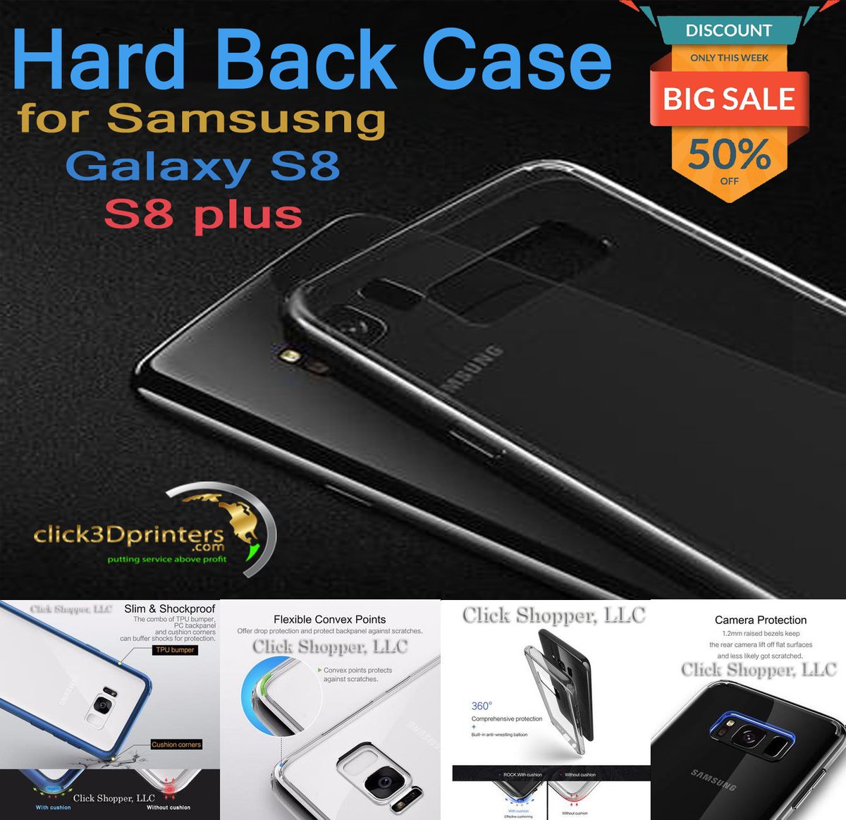 Click3DPrinters's tweet image. Hard Back Case for #Samsung #Galaxy S8 S8 plus with soft #edge - detail at- ow.ly/Xm2t30kxcYR #click3Dprinters