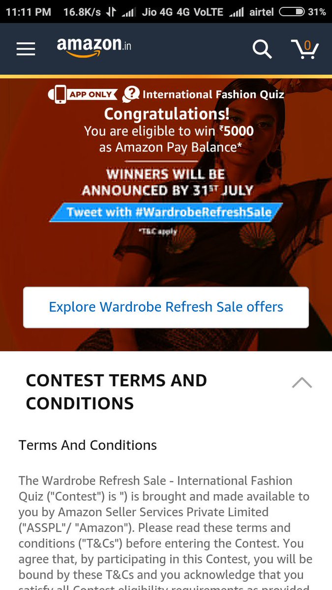 MahendraP30's tweet photo. @amazonIN answer all the questions correctly.😃
Hope to win..🎉📣
Fingers crossed...
#WardrobeRefreshSale https://t.co/izn001KAxi