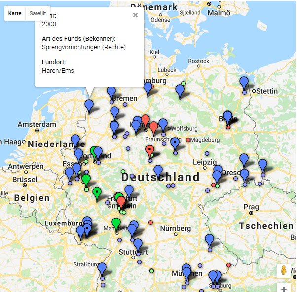 Gegen_die_AfD's tweet photo. Unser Problem heißt #Rechtsextremismus 94 Bombenfunde (von 136) von rechts!
Zusatzinfo zur #AfD Anfrage: 
 Hier sehen Sie eine Übersichtkarte wo die einzelnen Bombenfunde seit 2000, stattfanden.
Blaue Marker=rechtsextreme 
 https://t.co/IfkCsQaBmz
 #AfD #NoAfD #Rechtsterrorismus https://t.co/piO5Eb0ZYa