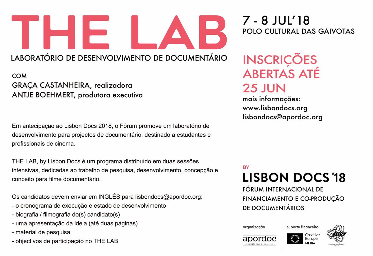 LisbonDocs's tweet photo. THE LAB >> Inscrições Abertas até 25 Junho! https://t.co/0x2tTJBiCH