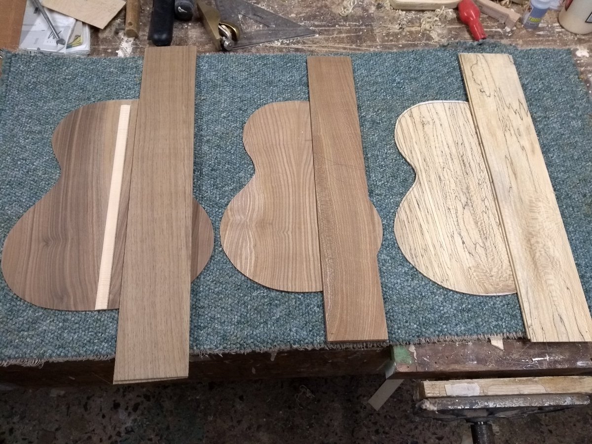 JohnKenzie's tweet photo. Three sets of #ukulele back and sides on the bench. #Handmade #nativetimber #luthierie https://t.co/CliLJd9rEJ