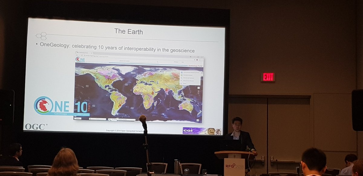 Mickaël Beaufils from BRGM promoting OneGeology in his presentation during the Earth I session #RFG2018 <a href="/BritGeoSurvey/">British Geological Survey</a> <a href="/BRGM_fr/">BRGM</a>