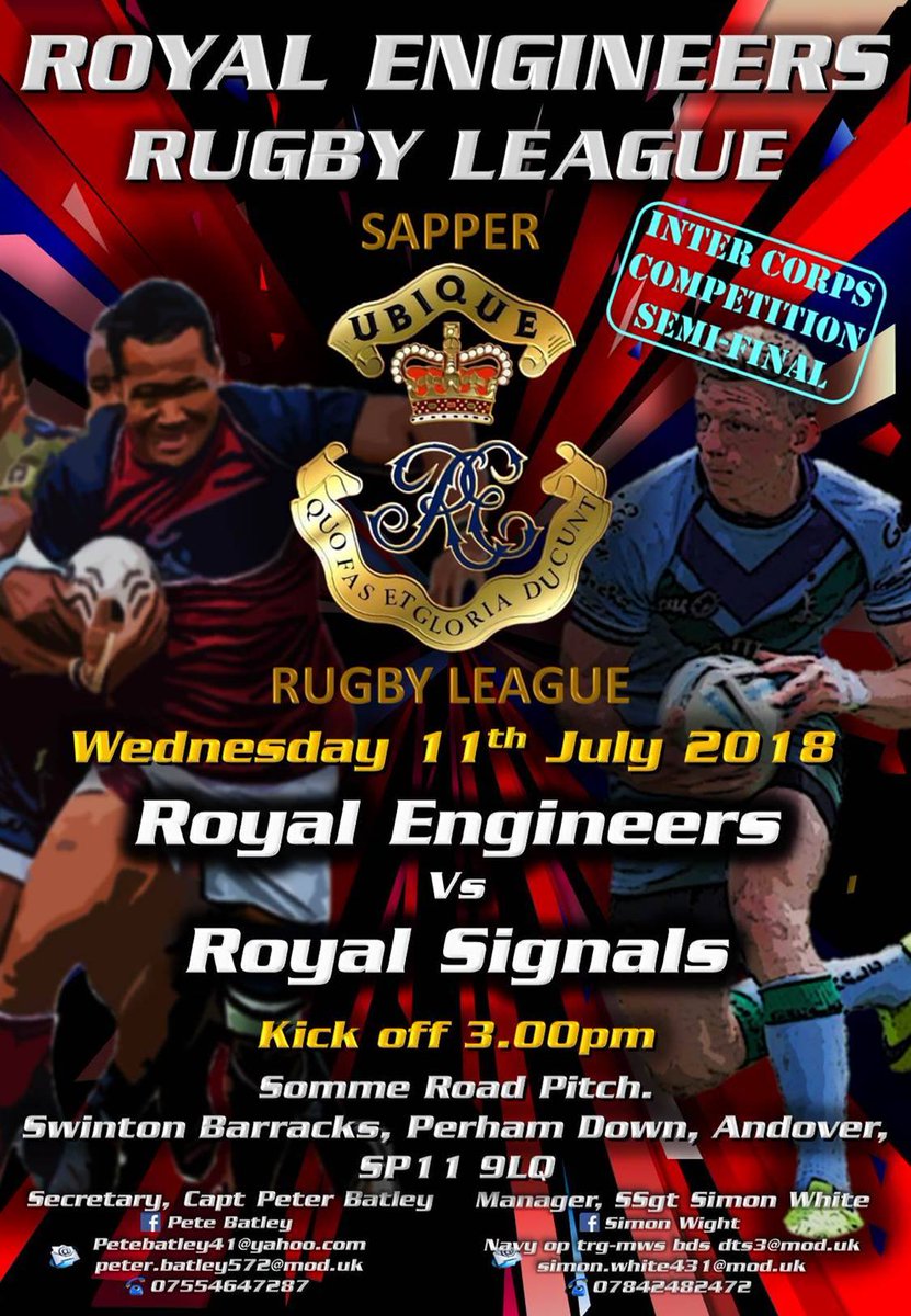 SapperPower's tweet photo. The Sappers 'march on' in the #LawsonCup 🏆. A home tie in Tidworth will see us take on reigning Champs @SignalsRugby on Wed 11 July. Let's make it feel like a home tie and turn out to #SupportYourSappers 🏉 @Proud_Sappers @22EngrRegt @26EngineerRegt @prontoimages @MidKentCollege https://t.co/FixWRVfpjz