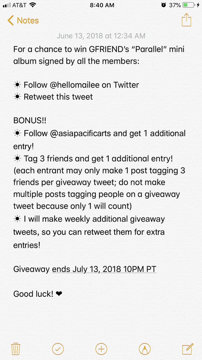 hellomailee's tweet photo. 🎲 1 month left 🎲
[GIVEAWAY] Want to win this copy of #GFRIEND’s “Parallel” mini album signed by all the members? Follow &amp; RT for a chance to win! (Closes 7/13/18) #여자친구 https://t.co/KjpQ2DleXf