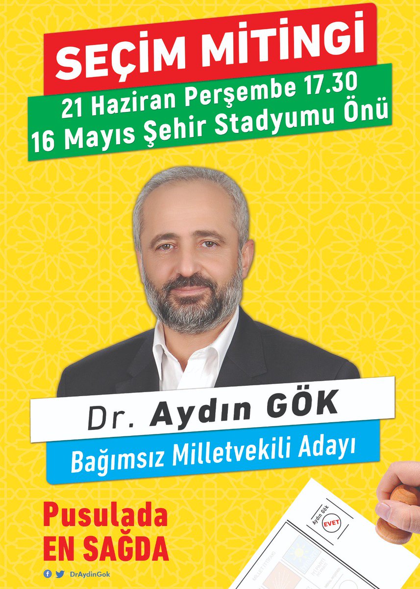 HÜDA PAR Genel Başkanı Mehmet Yavuz'un katılımıyla gerçekleşecek olan Batman Bağımsız Milletvekili Adayı Dr. Aydın Gök'ün Seçim Mitingi'ne ailece davetlisiniz.
#HÜDAPARdiyorki