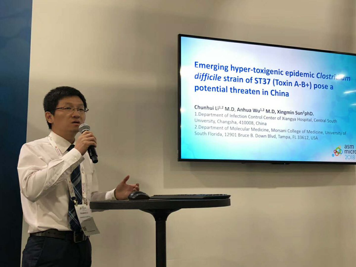 USFSunLab's tweet photo. We had an amazing weekend at @ASMicrobiology conference. We are proud of Chunhui and Zhong for presenting their research! #asmicrobe #ASMmicrobe2018 #vaccine #cdiff #clostridiumdifficile https://t.co/3KfRg8LCdS