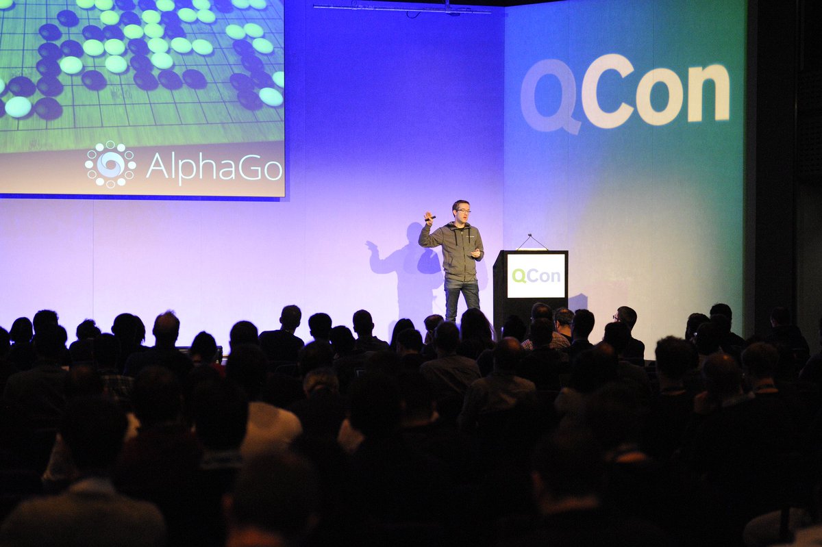 QCon's tweet image. .@glaforge presents pre-trained #ML services such as #CloudVisionAPI and #SpeechAPI that work without any training. Watch on @infoq #qconlondon 2018 #TensorFlow bit.ly/2sWMmTs
