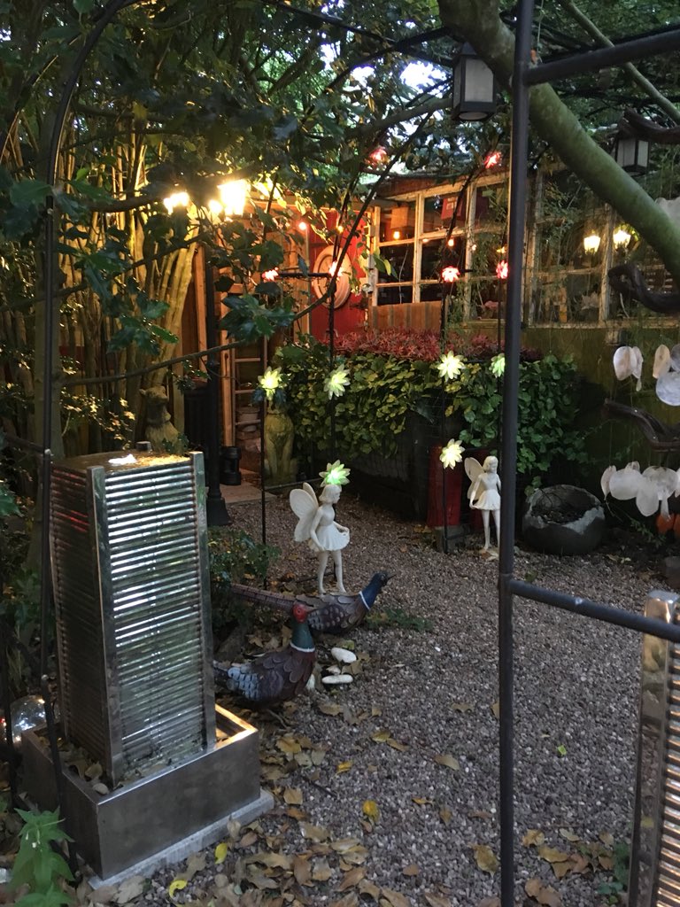 luffdee's tweet photo. Chai and poetry evening! Being unsociable in neighbour’s amazing garden before the poems start. #ItIsAllowed. https://t.co/mcI5OMACrc