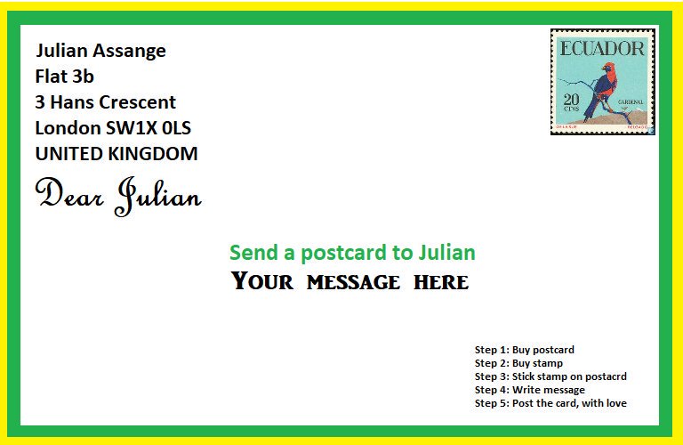 scott_soulia's tweet photo. @Roger51189854 @wikileaks @JulianAssange #FreeAssange #ReconnectJulian send mail while he's waiting! https://t.co/9egeCnzC1O