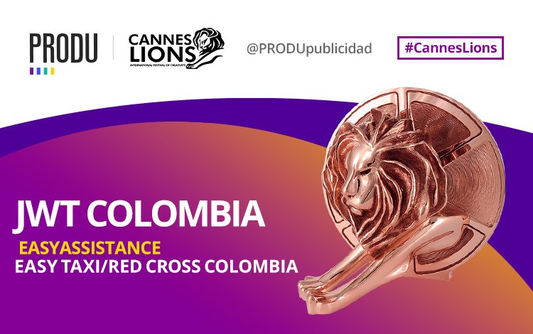 PRODUmercadeo's tweet photo. Representatives of the Latin industry take home their Lions #CannesLions
.
#HealthAndWellness > Bronze 🥉🦁 > @JWT_Colombia with #EasyAssistance for @easytaxicol and Red Cross Colombia #PRODUpresente https://t.co/XAIhhnGCYu