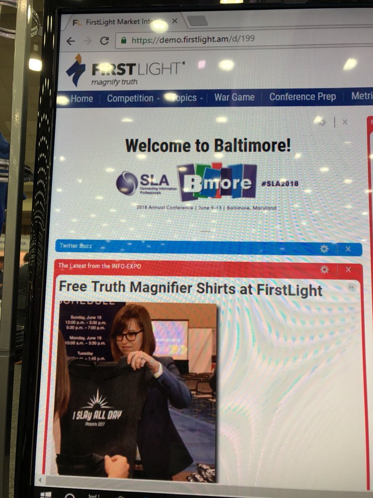 drcraigfleisher's tweet photo. If you are in Baltimore at #sla2018 drop by and see @AuroraWDC and check out what #FirstLight can do to support #insight development focused on your priorities. And while you are there, ask about our #truthmagnifier t shirts. Looking good! #slacid https://t.co/qKewLJboGH