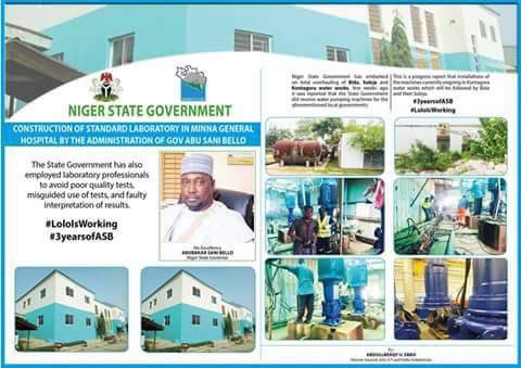 UUKolos's tweet photo. Center spread of todayโs Leadership Newspaper highlights the construction of a standard laboratory in Minna General Hospital and the overhaul of Bida, Suleja and Kontagora Water Works by the Abubakar Sani Bello-led administration. #LoloIsWorking
#3yearsofASB @Nupenchi_ @IHDagash https://t.co/OdzTqykEtT