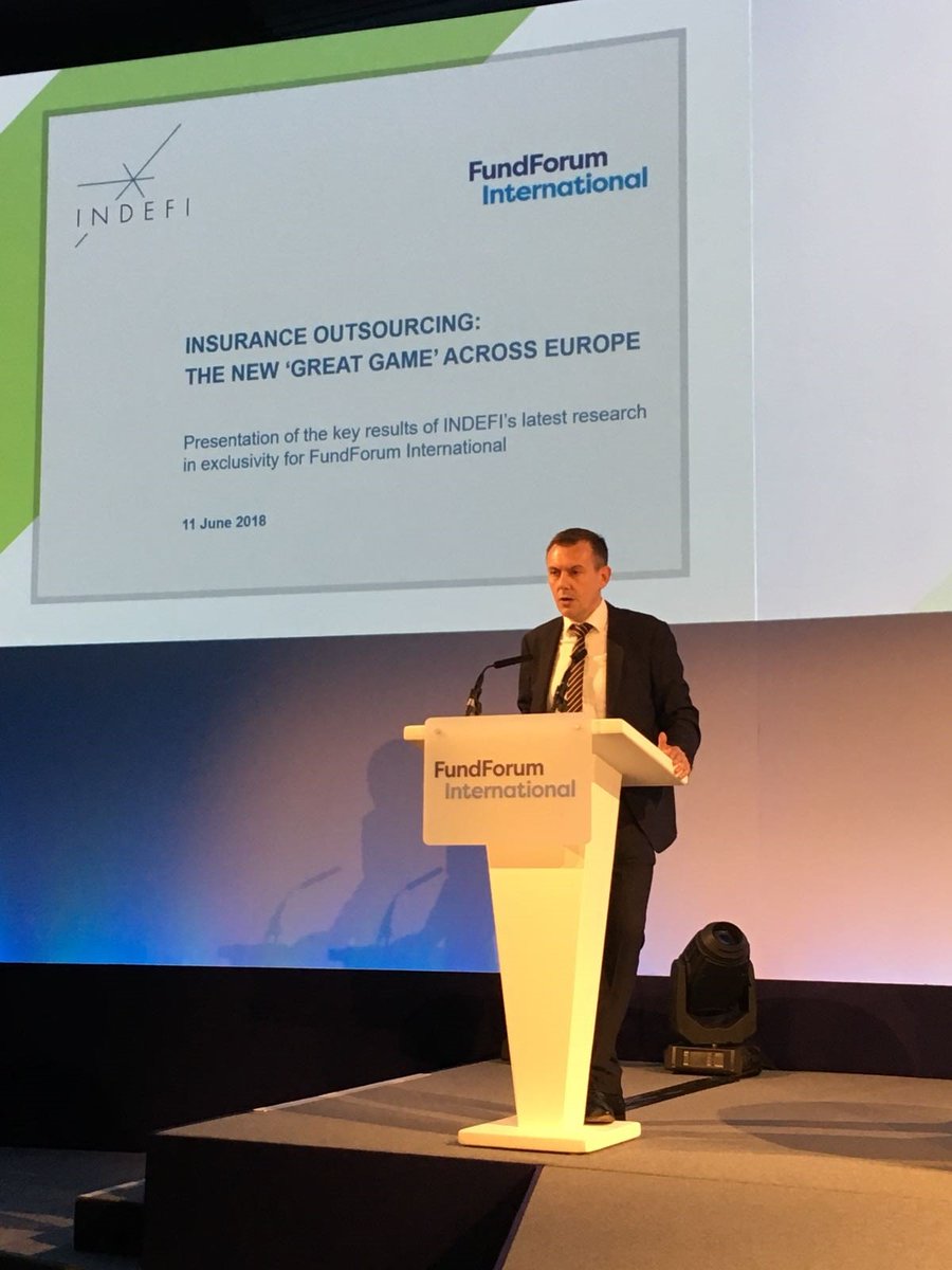 INDEFI_Group's tweet photo. As an introduction of the "Insurance Outsourcing" panel at the @fundforum, Richard Bruyère is presenting an €800bn opportunity for third party asset managers in the insurance market. #FundForum #AssetManagement https://t.co/xR2x8FqvKA