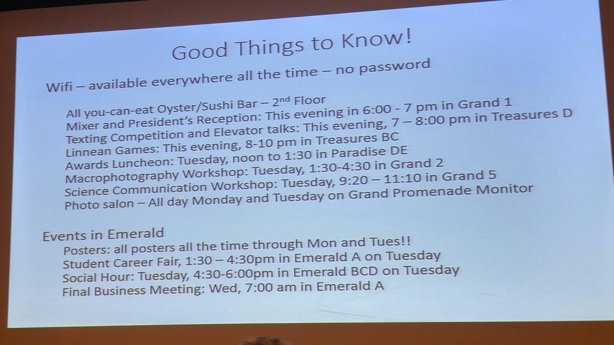 JenniferAHenke's tweet photo. Your keys to the fun things here at #PBESA18 (not including the amazing talks and posters)! https://t.co/pnXY5dJdkL