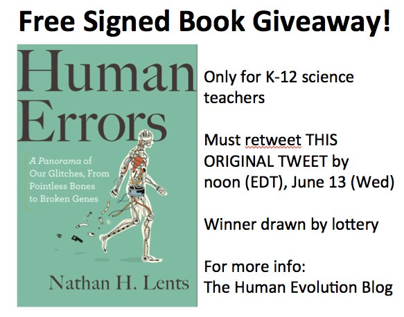 nathanlents's tweet image. Attention Educators! This is a drawing for a free signed copy of #HumanErrors only for K-12 Science Teachers! To enter drawing, you must retweet THIS ORIGINAL TWEET (so I can easily find the RTs) by noon on Wednesday. #freebook #bookgiveaway #stem #STEMed