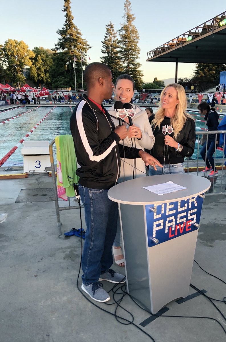 KaitlinSandeno's tweet photo. Excellent quick trip to Santa Clara for @USASwimming #TYRProSeries! Had a blast on the mic engaging with the crowd, meeting fans, watching fast swimming & cheering for #sandenosquad.
Fun to jump on Deck Pass Live to wrap up an awesome week on the road. https://t.co/EohDJE595e