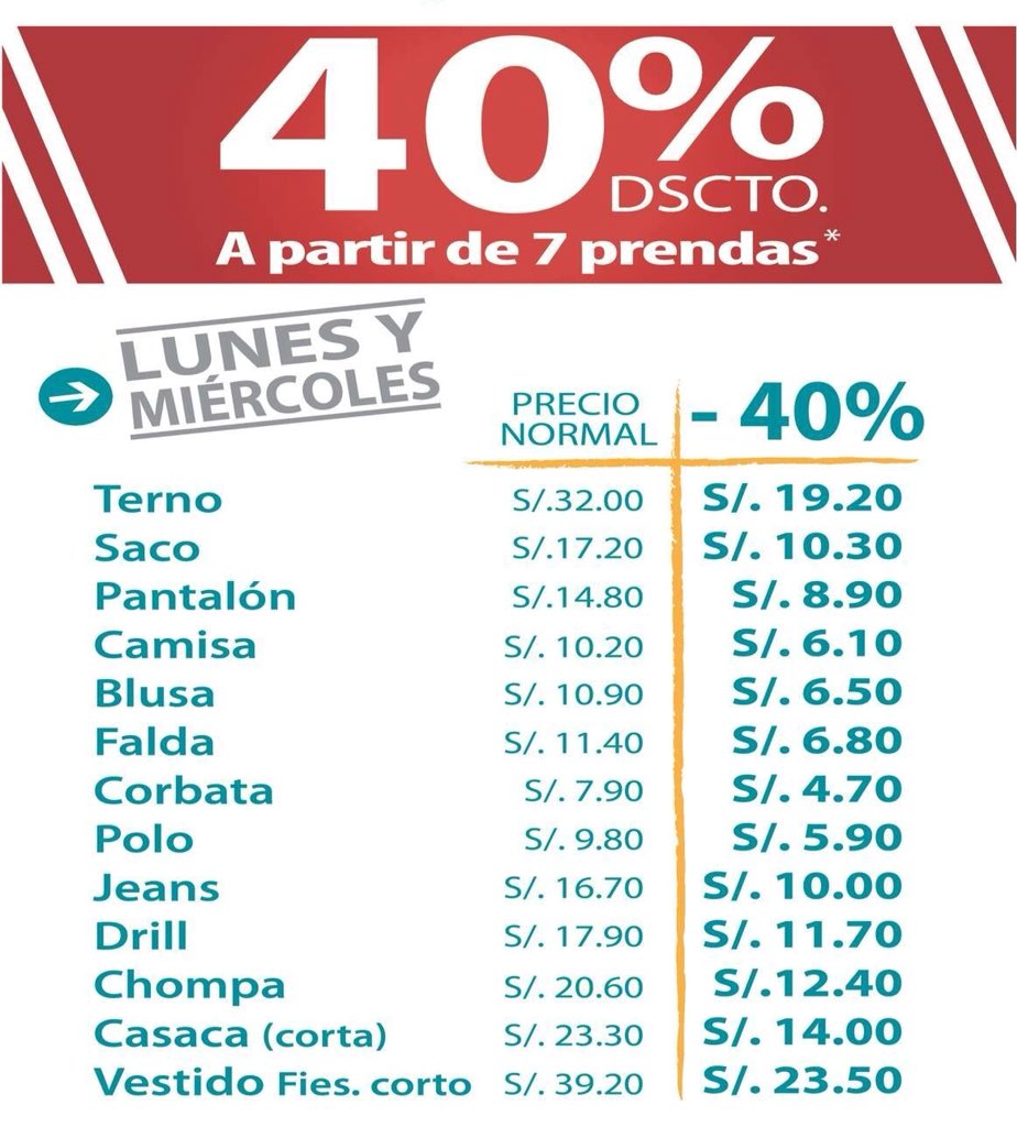 L_GlobalClean's tweet image. Hoy lunes  en @L_GlobalClean 

40% de descuento de 7 prendas mas, cualquiera al agua o al seco

**Excluye prendas de cuero, vestidos con pedreria y vestido de novia** BML