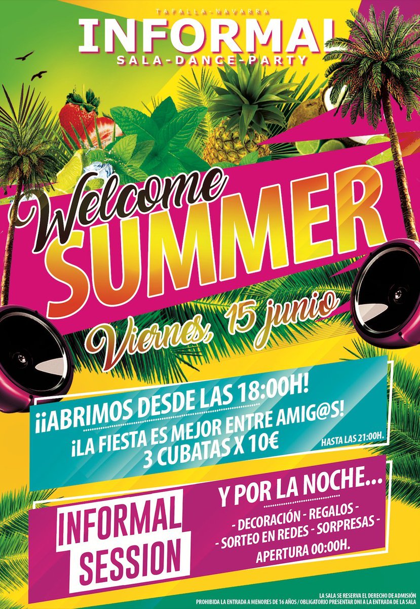 SalaInformalTaf's tweet photo. SORTEO ¡¡WELCOME SUMMER!! // VIERNES 15 JUNIO

¡¡SORTEO 5 CONSUMICIONES!!

- FOLLOW &amp; RT - https://t.co/wH97bASF5Y