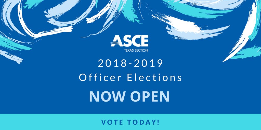TEXASCEtweets's tweet photo. #TexASCE 2018-2019 officer elections are now open! Vote today! https://t.co/C0allQRB9U https://t.co/NALpWGO1QU