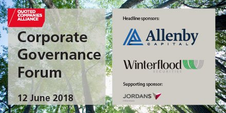quotedcompanies's tweet photo. We look forward to welcoming our members to The #CorporateGovernance Forum today sponsored by Allenby Capital Winterflood Securities Ltd & @JordansLimited #QCACode https://t.co/h2JeW4jo85
