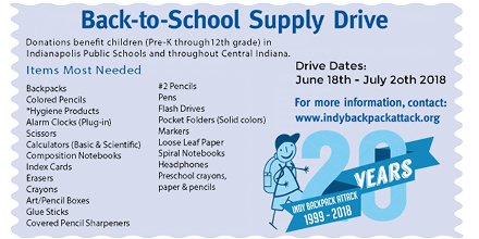 BackPackAttack's tweet photo. Join us Monday, June 18 at the @IndianapolisZoo for our #IndyBackPackAttack Donor kickoff event from 7am-2pm! Info here: https://t.co/ndditLG84N  @IUPUI @TTindy @OhioValUPSers @IndMembersCU @TheMindTrust @IMPDnews  @IFD_NEWS https://t.co/Tq9aFLeMX7