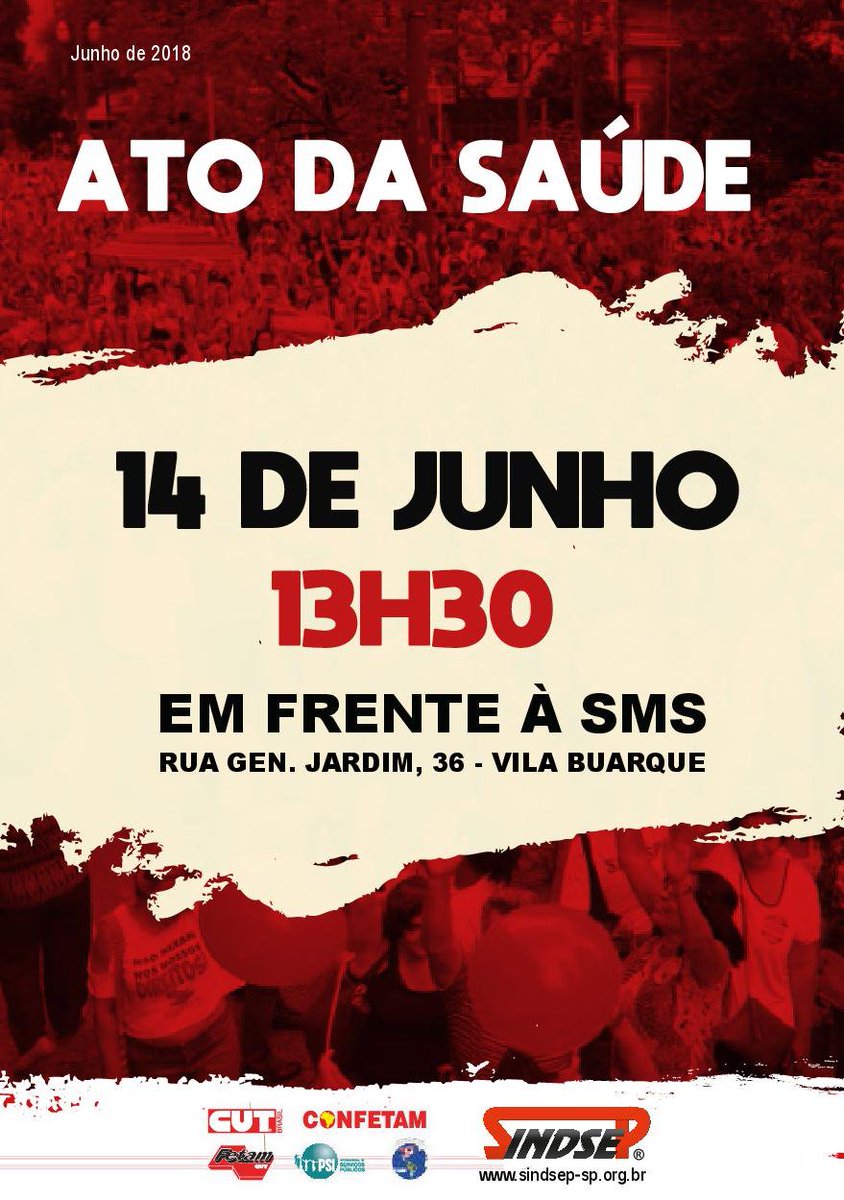 CUTsaopaulo's tweet photo. || ATO DA SAÚDE ✊|| O @SINDSEP convoca os(as) trabalhadores(as) para a Manifestação da Saúde que ocorrerá no dia 14 de junho, às 13h30, em frente à Secretaria Municipal de Saúde. As mesas de negociação não têm dado conta de resolver os graves problemas existentes na saúde. https://t.co/SIpQWQ0cOU