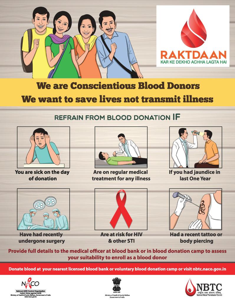 RaktDaanIndia's tweet photo. Here are few reasons you may not be allowed to give blood.#BleedForIndia #SaveLives #WBDD #WorldBloodDonorDay #RaktDaan #SupportRaktdaan #IPledgeToDonateBlood @MoHFW_INDIA @WHO @HealthCgGov @RaktDaanIndia @NHPINDIA @sachin_rt @akshaykumar @chetrisunil11 @shibanikashyap https://t.co/MhHKUR8a95