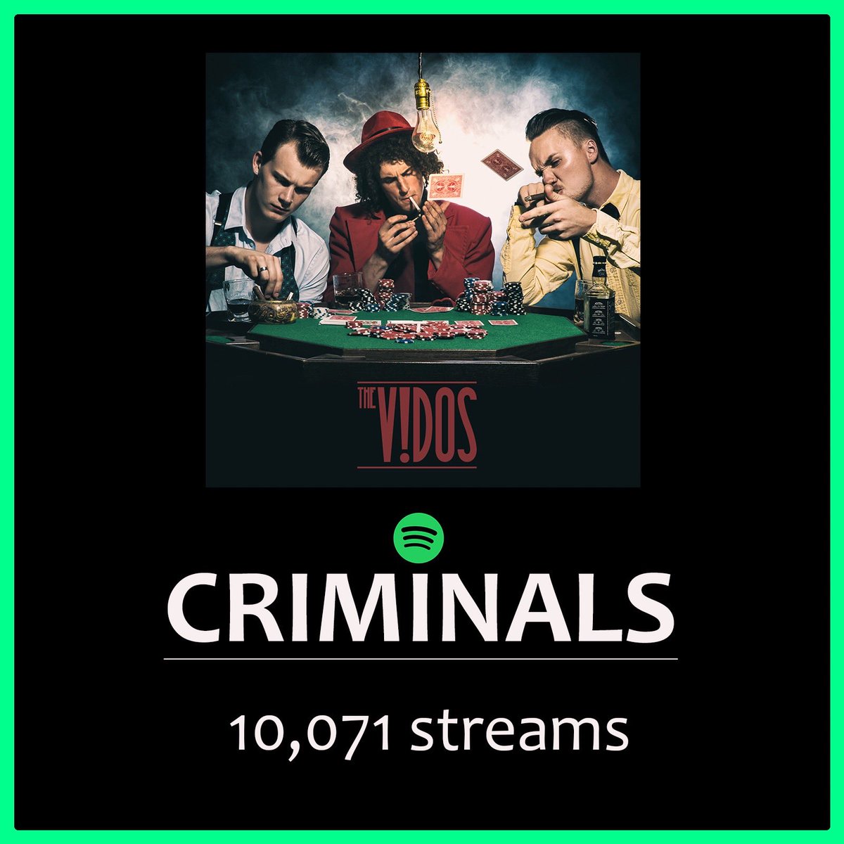 Over 10,000 spins for month #1 of ♠️CRIMINALS♦️on @spotify!! Thank you ALL for your support! 
Link in bio: 👉
.
.
.

@SpotifyCanada #spotify #thevidos #criminals #poker #playlist #musicmonday #music #musically #musicnews #ears #rock #rockmusic #art #guitar #vancouver #canada