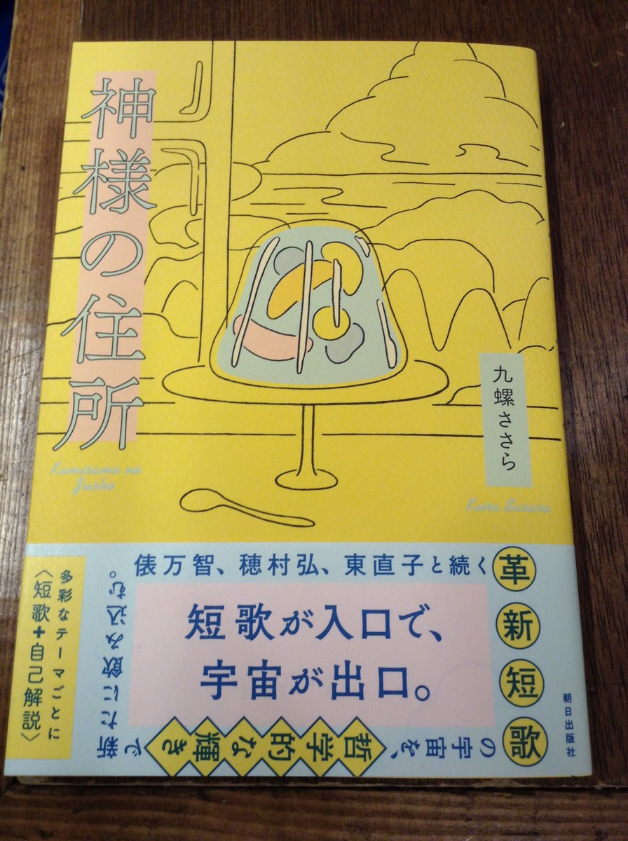 hippopotbase's tweet photo. 【新刊】九螺ささら『神様の住所』（朝日出版社）
ふだんあまり短歌を読むわけではありません。でも、時々はっとするような歌に出会うことがあり（これは俳句もそう）何度も何度も舌の上で転がして、反芻したりします。それはちょっと他に代え難い。
というわけで、今年の夏はこの本が反芻本。 https://t.co/t2fmxK3VBn