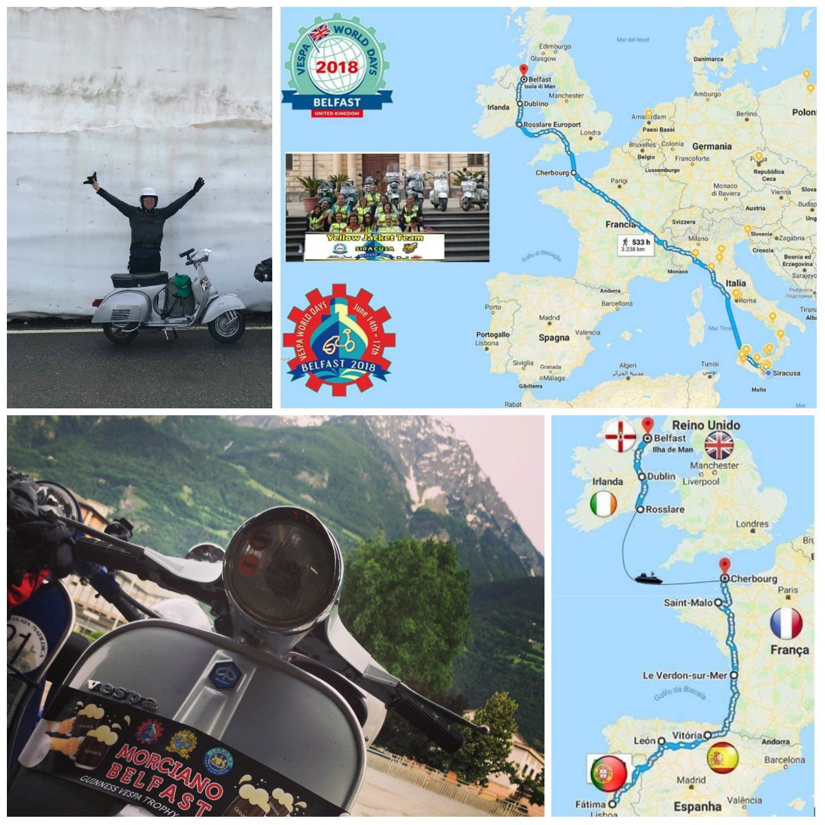 VisitBelfast's tweet photo. Wow! We're so impressed by the epic Vespa journeys underway this week to make it to #Belfast for #VWDBelfast2018 14 - 17 June! 

Safe travels to the Yellow Jacket Team, Siracusa and the teams from Fatima, Portugal and Morciano, Italy - see you in Belfast! 👋 https://t.co/l6ZVfrT6vr