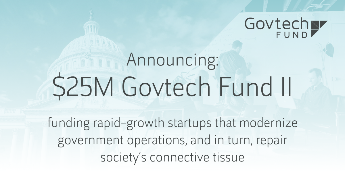 GovtechFund's tweet photo. It’s official -- our $25M second fund! All thanks to our portfolio cos: 11x bookings growth, $200M follow-on investment to date +++ much continued success! This is the new #govtech https://t.co/aChyjuhK2T https://t.co/ny672yombr