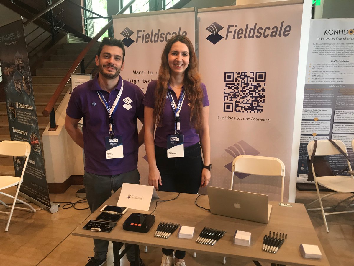 Fieldscale_com's tweet photo. #DEVitConf is on and our team is ready to meet you! Come say hi @Βασιλικό θέταρο #development #Recruiting #Simulation #fieldscale https://t.co/7n5QXsyJHj