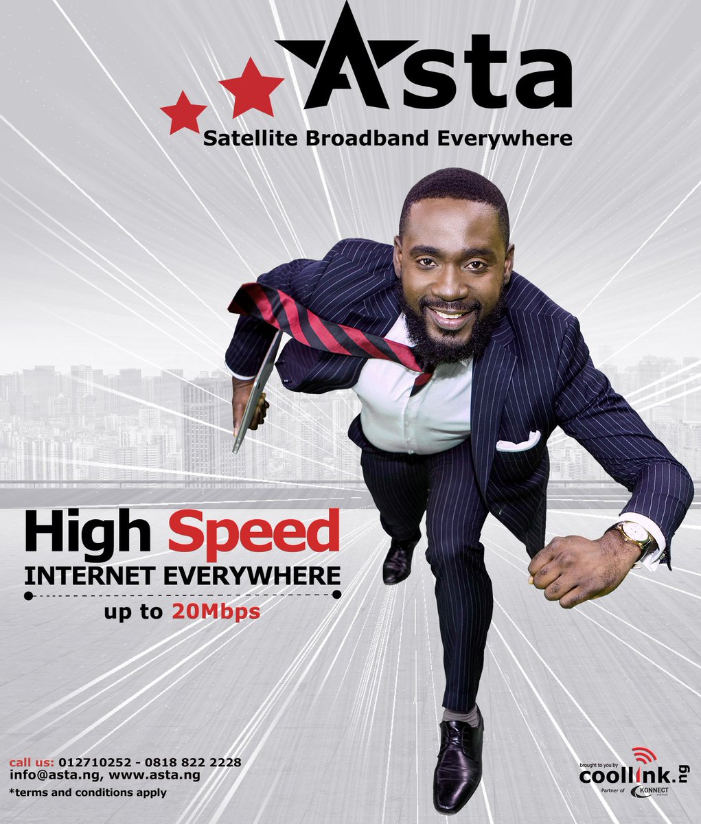 mycoollink's tweet photo. Looking for a Internet Solution? Asta is the answer! The new satellite broadband! High speed Internet Nationwide! More info here: https://t.co/n2P4QkRh9c #20Mbps #highspeed #internet #reliable #broadband #kaband #internet4nigeria #freenightbrowsing #RuralConnectivity https://t.co/4XmmidT8u6
