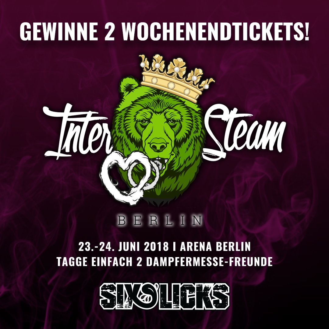 SixLicksUK's tweet photo. Win 2 weekend tickets to InterSteam Berlin! Just tag 2 vaper expo friends. We have 5 pairs to give-away! #SixLicks #IntersteamBerlin https://t.co/JRMDIoHHED