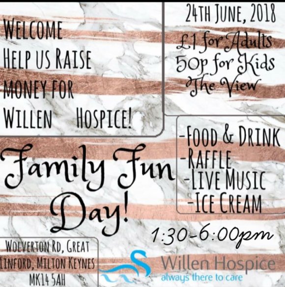 Please support this #FamilyFunDay in #GreatLinford #MK on 24 June, in aid of Willen Hospice!